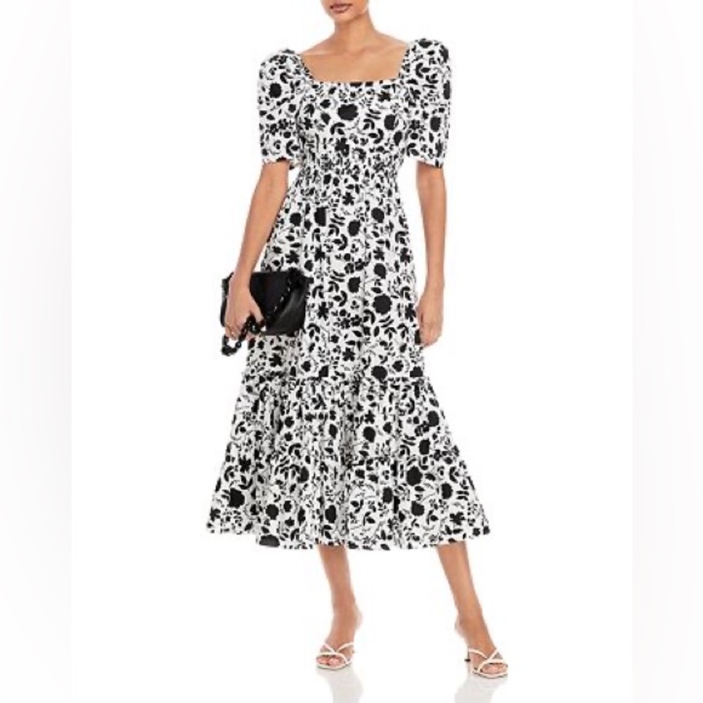 Aqua Black and White Floral Midi Dress